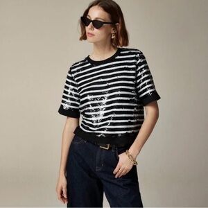 J. Crew Black and White Sequin Striped Top